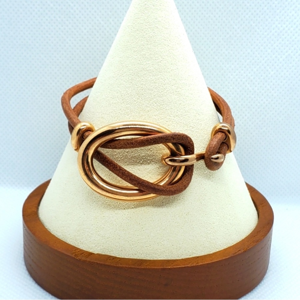 Fossil Brown Leather Bracelet with Gold Accents